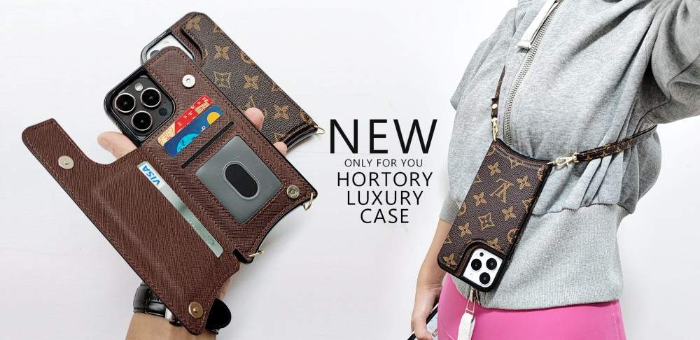 Hortory luxury leather iphone case with credit card holder and