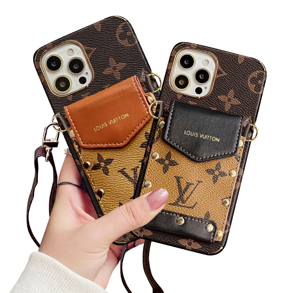 Hortory designer leather iPhone case with lanyard and wallet card