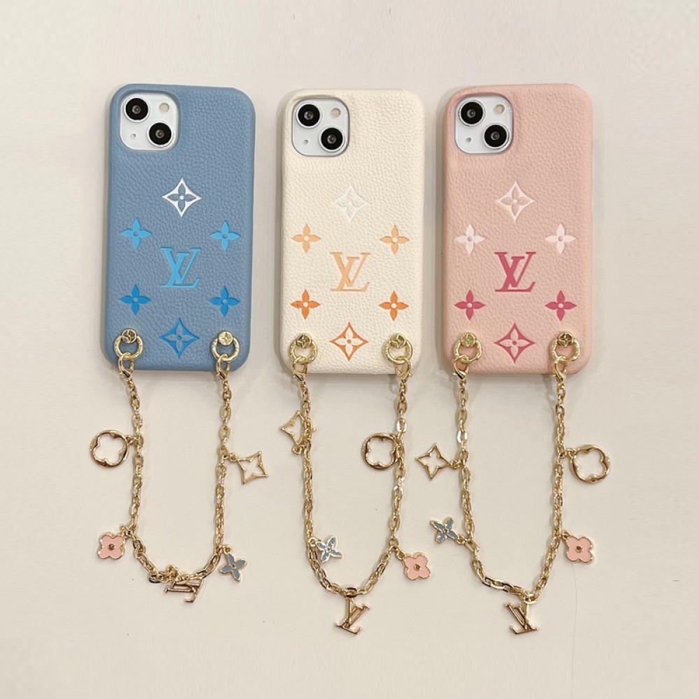 Hortory designer leather iPhone case cute color phone case with chain  handle for iphone 11 12 13 14 15 Pro max