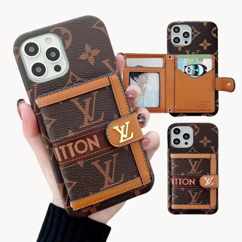 Hortory designer LV iPhone case with magnetic flip wallet card